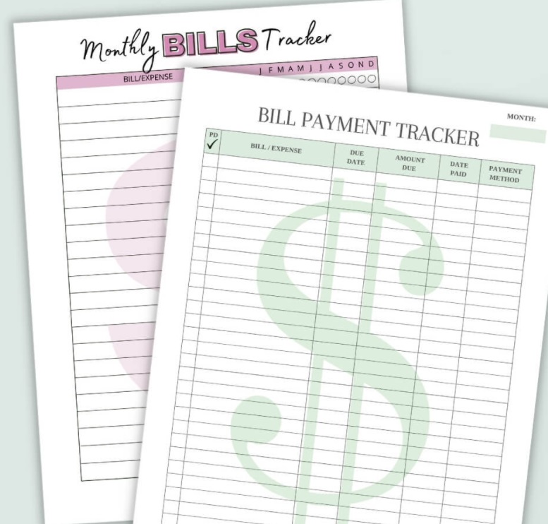 green and purple monthly bill payment checklist tracker