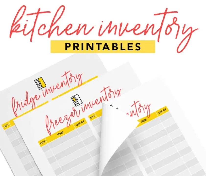 yellow with red font fridge/freezer/pantry inventory sheets