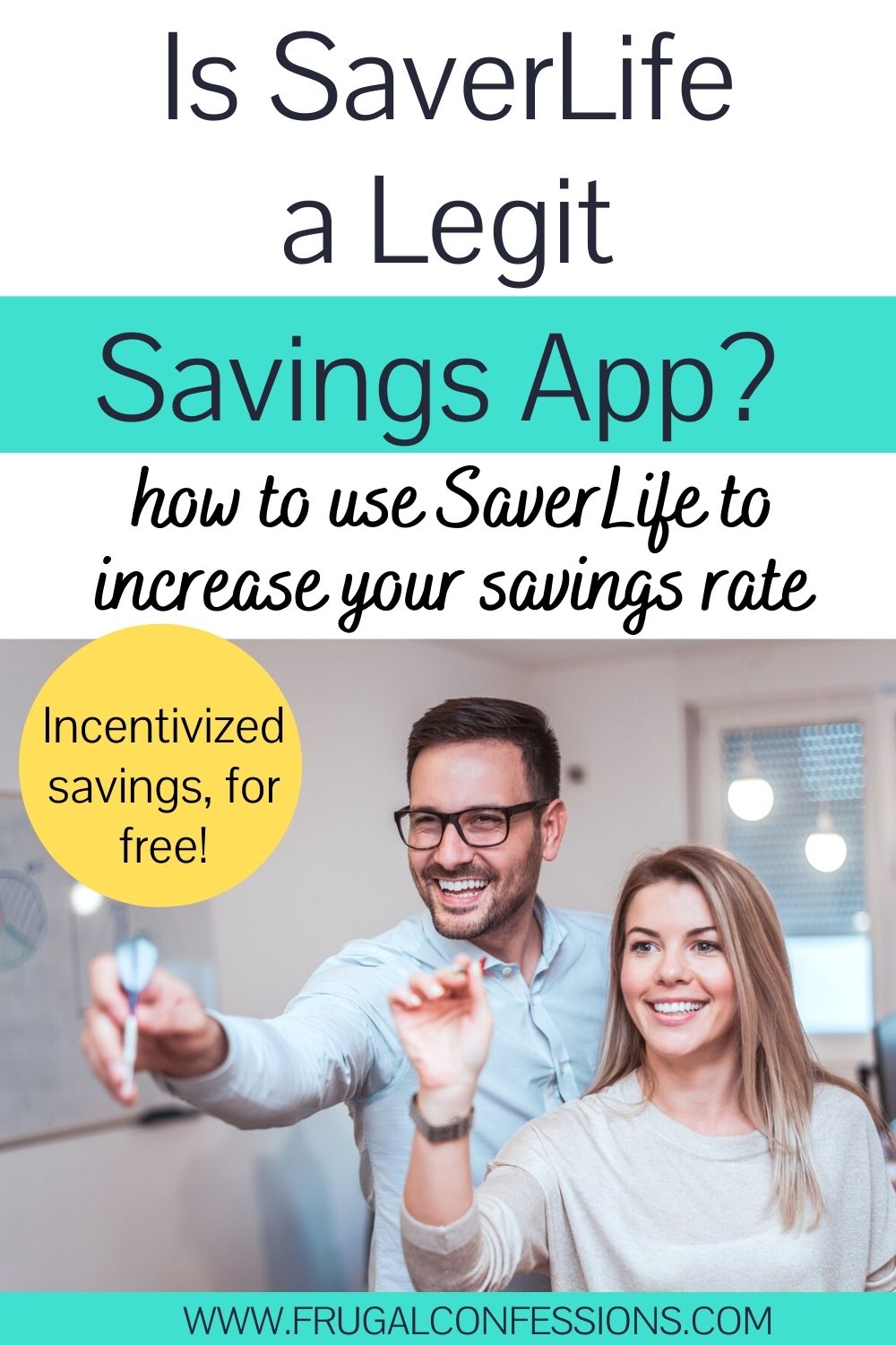 couple smiling, playing darts, text overlay "is saverlife a legit savings app? Saverlife review"