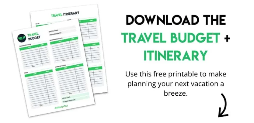 free travel budget worksheet and travel itinerary with green headers