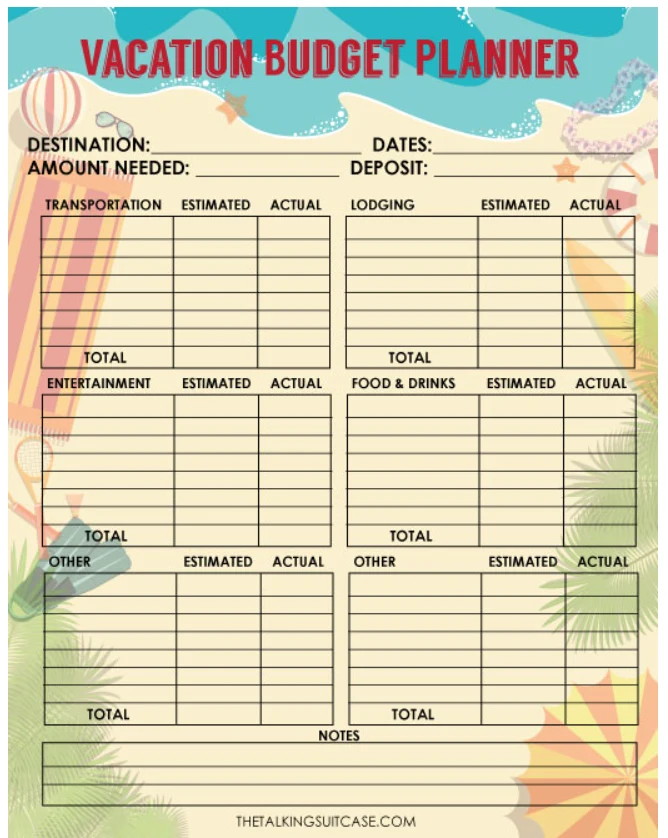 vacation budget planner with beach background