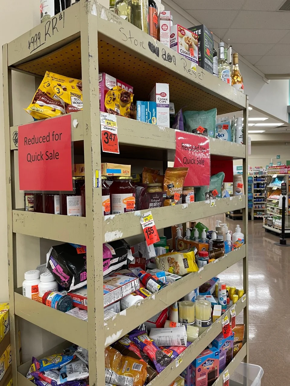 large clearance rack in grocery store