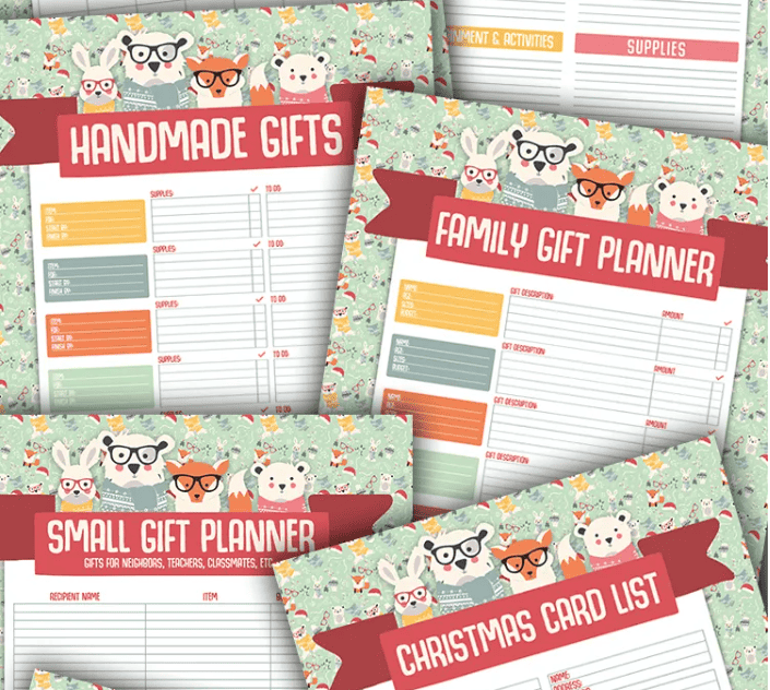 Christmas planner printables with Christmas and winter creatures like foxes around the edge