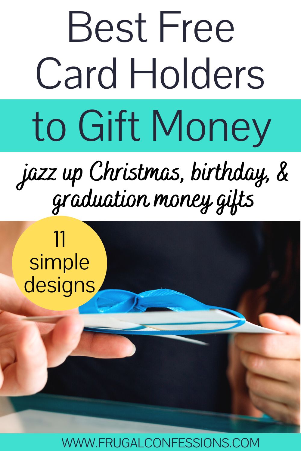 two people exchanging a money gift in blue ribboned envelope, text overlay "best free card holders to gift money"