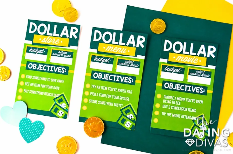 green colored dollar store challenge printable flatlay on white desk