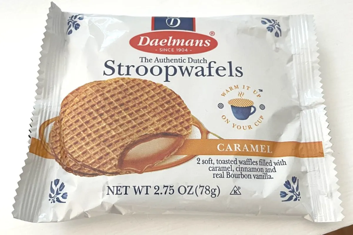 Dutch stroopwafels package on white background