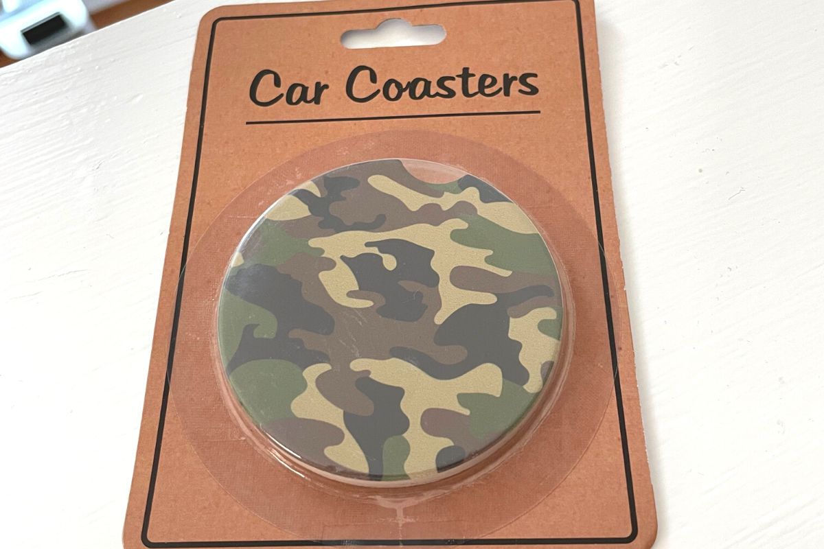 ceramic car coaster in camouflage design