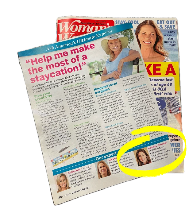 Woman's World magazine photo, author's headshot and contribution circled in it