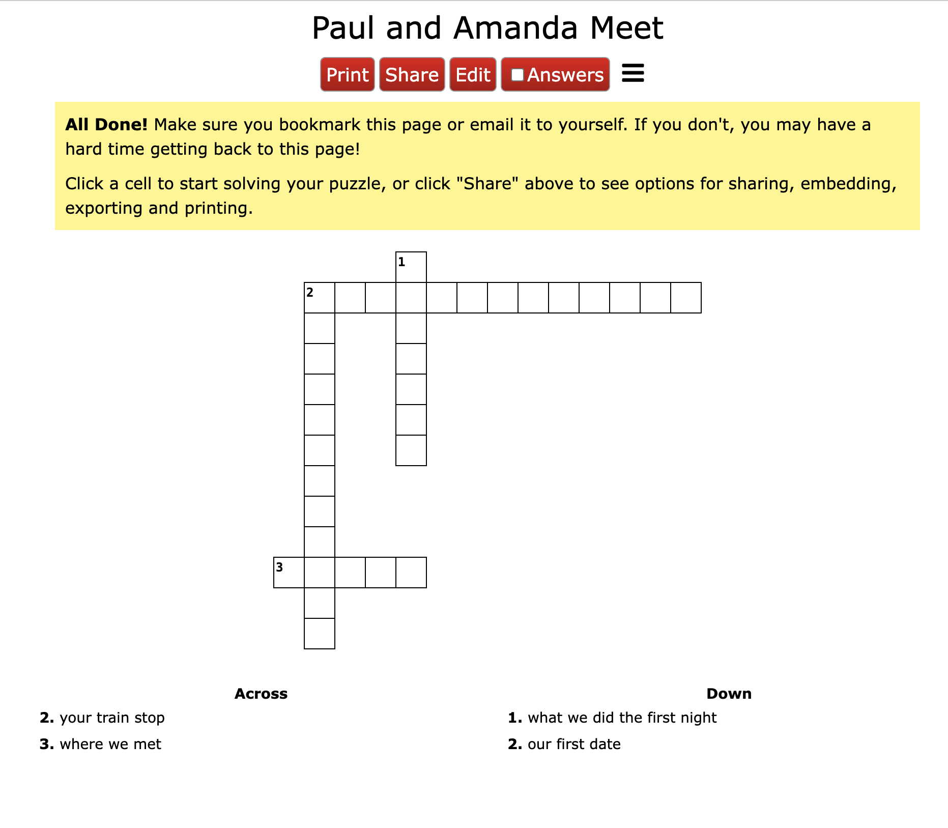 crossword puzzle titled "Paul and Amanda Meet"