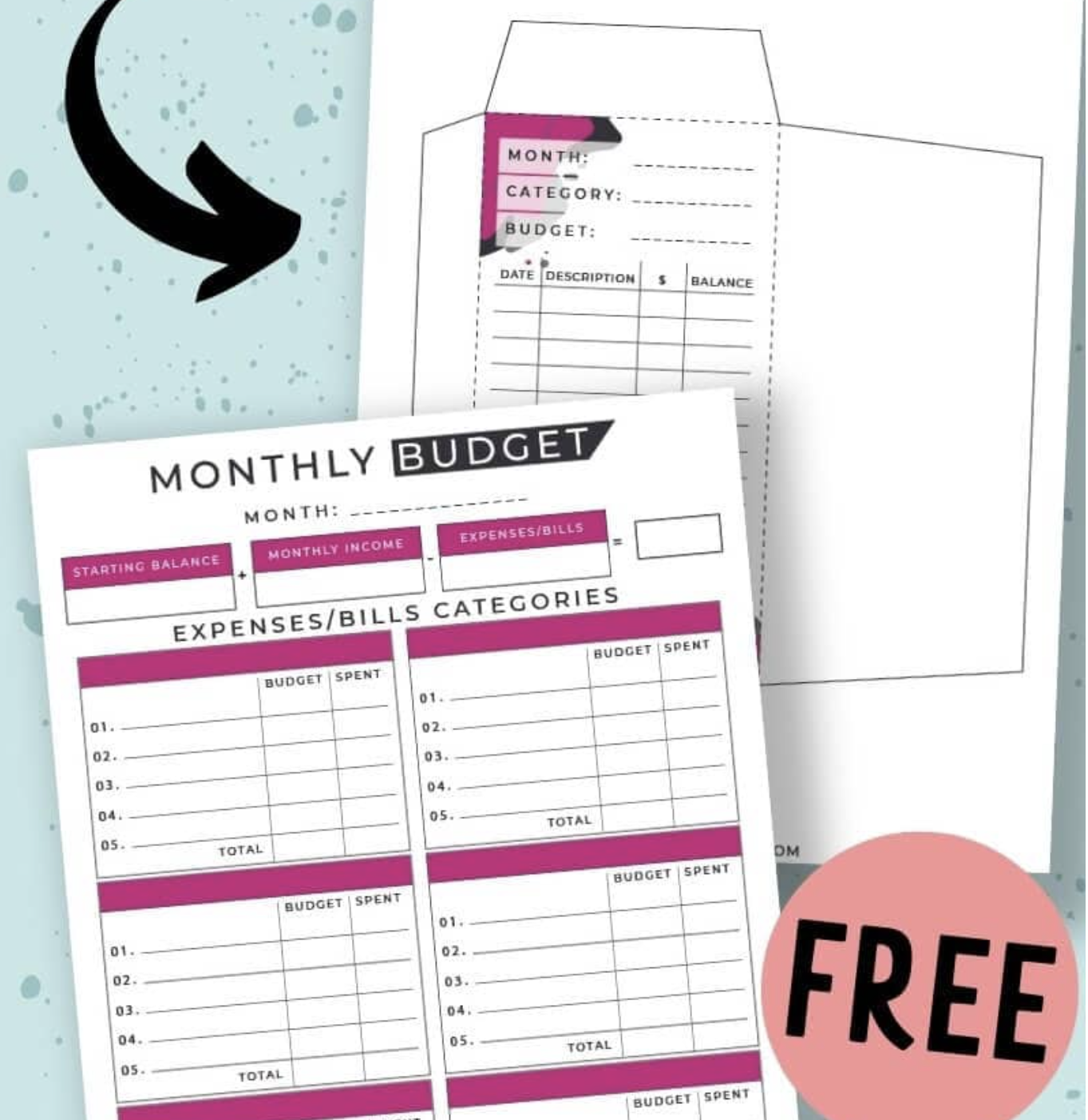 monthly budget with matching cash envelope template