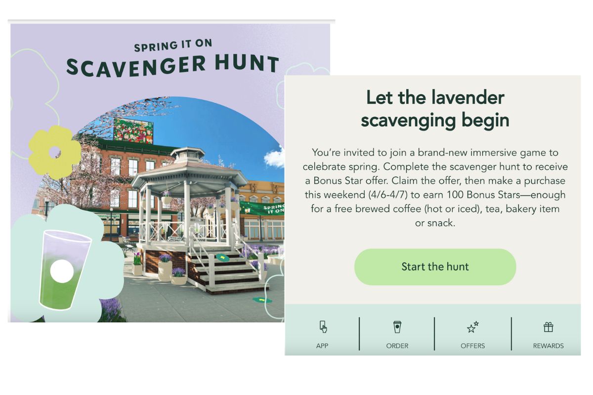 lavendar and light tan Sprint It On Starbucks Scavenger Hunt promo