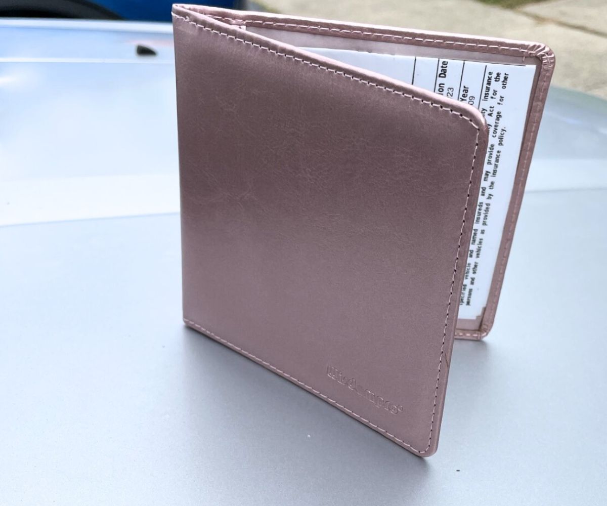 metallic light pink car documents holder for glovebox