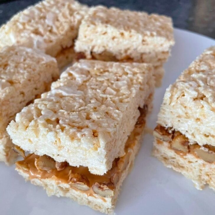 up close pan of Trail Mix Krispies Blocks