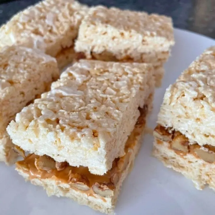 up close pan of Trail Mix Krispies Blocks
