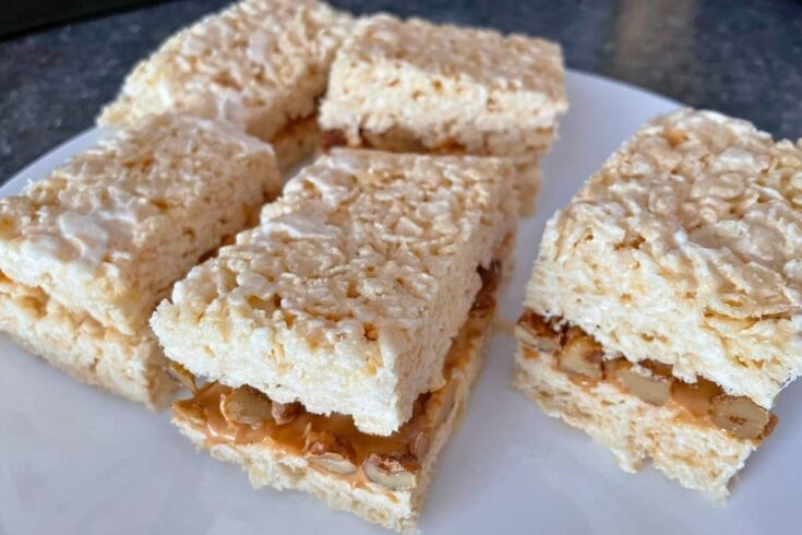up close pan of Trail Mix Krispies Blocks