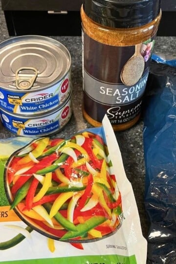 Dollar Tree casserole ingredients on kitchen counter