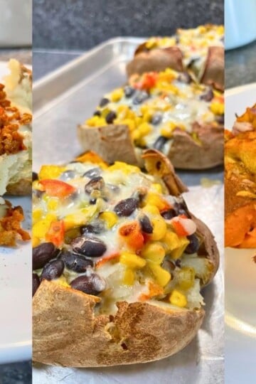 collage of three Stuffed baked potato recipes