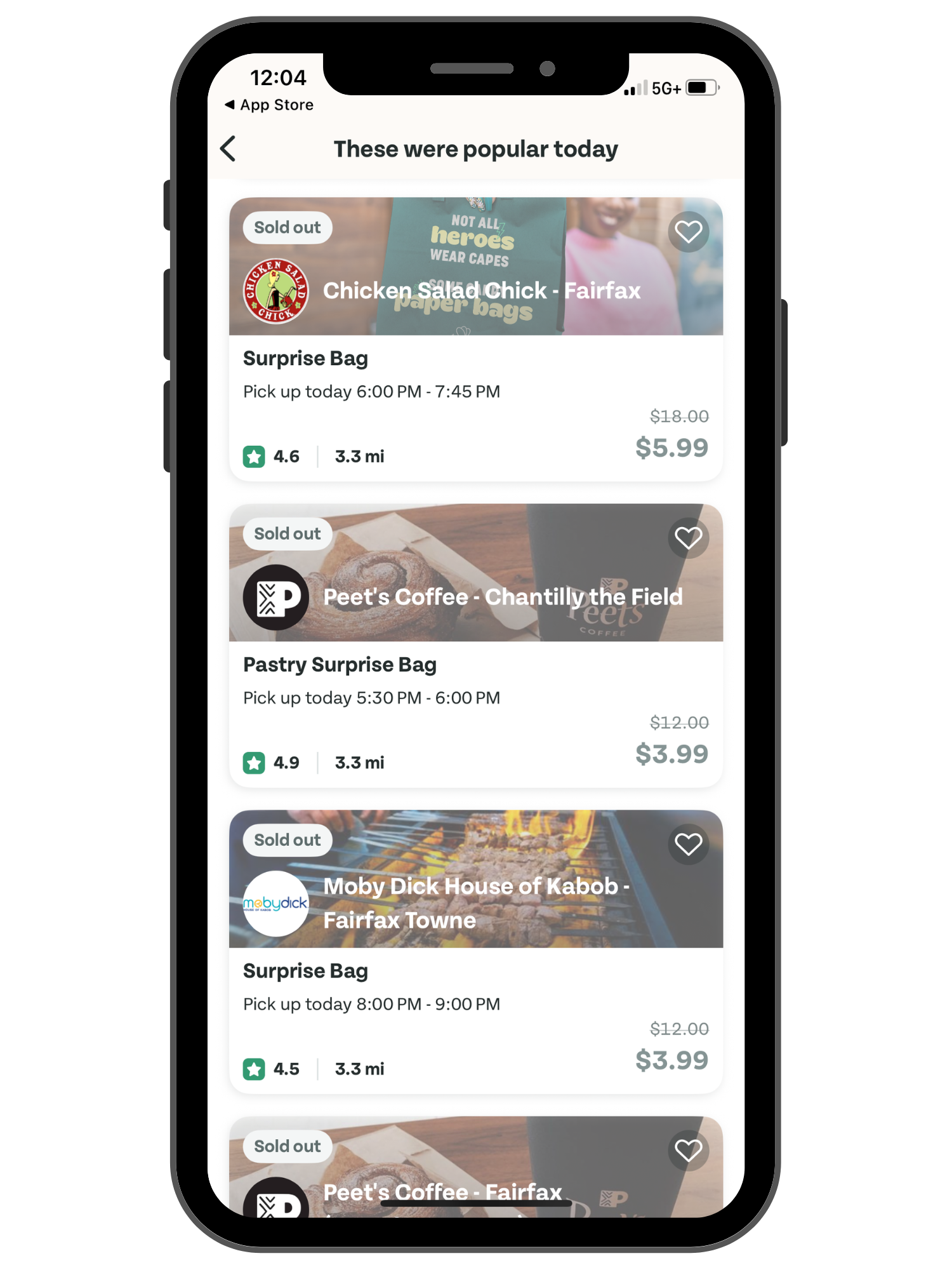 Too Good To Go App iPhone screen showing past deals from today