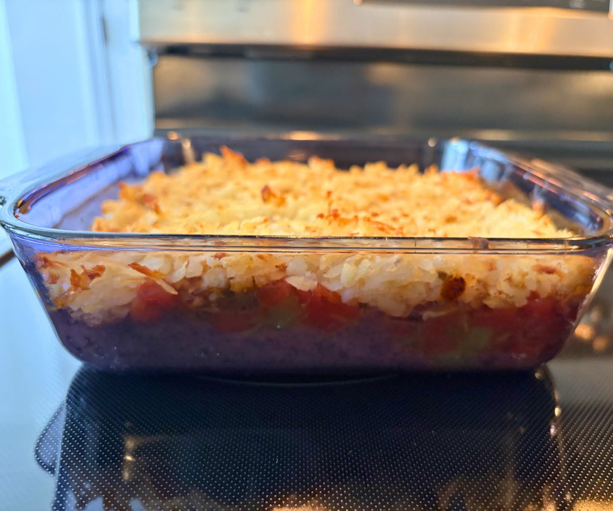 view of Pantry Southwest Hash Bake layers of casserole glass dish