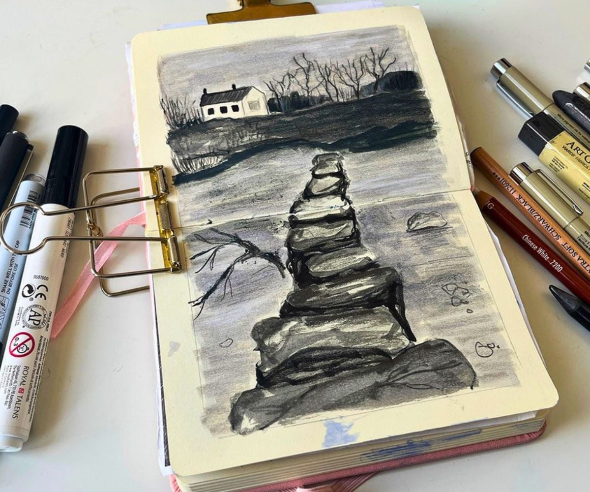 Black and white drawing on white table