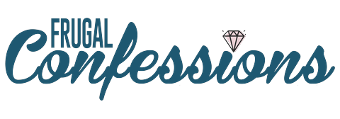 Frugal Confessions logo in peacock teal with a blush diamond above the i